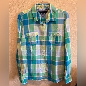 Women’s Tommy Hilfiger Blue & Green Plaid Button Down Shirt - Size L
